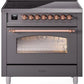 Ilve UPI366NMPMGP Nostalgie Ii 36 Inch Electric Freestanding Range In Matte Graphite With Copper Trim