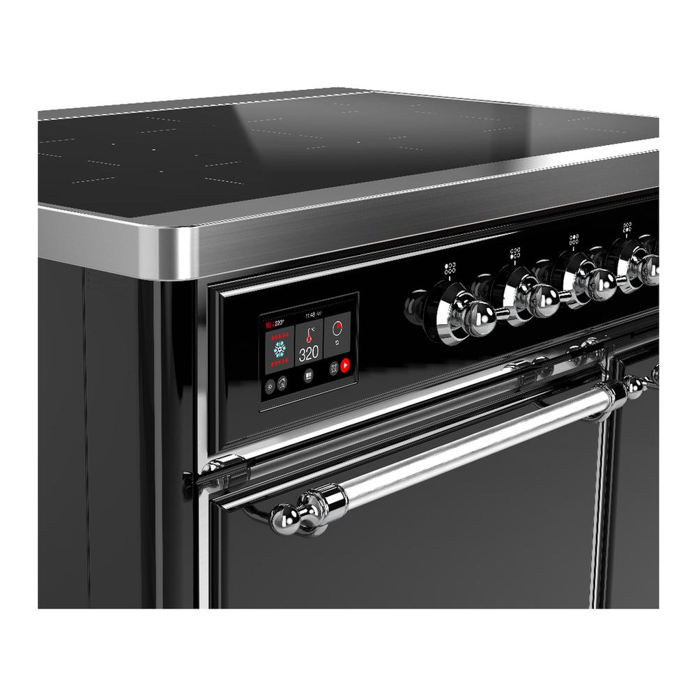 Ilve UMDIB40QNR3BKC Ilve Umdib40Qnr3Bkc Majestic Iii 40 Inch Induction Range With 6 Elements, 3.82 Cu. Ft. Total Oven Capacity (Solid Door, Glossy Black, Chrome)