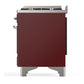 Ilve UM60FNR3BUCLP Ilve Um60Fnr3Buclp Majestic Iii 60 Inch Dual Fuel Range With 9 Burners And Griddle, Dual Function Burner Up To 25,000 Btu (Liquid Propane, Triple Glass Door, Burgundy, Chrome)