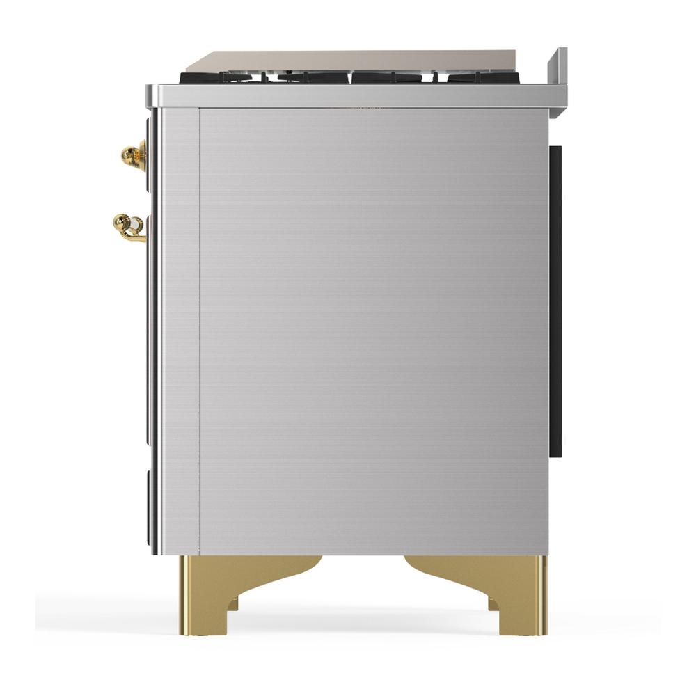 Ilve UM60FQNR3SSGLP Ilve Um60Fqnr3Ssglp Majestic Iii 60 Inch Dual Fuel Range With 9 Burners And Griddle, Dual Function Burner Up To 25,000 Btu (Liquid Propane, Solid Door, Stainless Steel, Brass)
