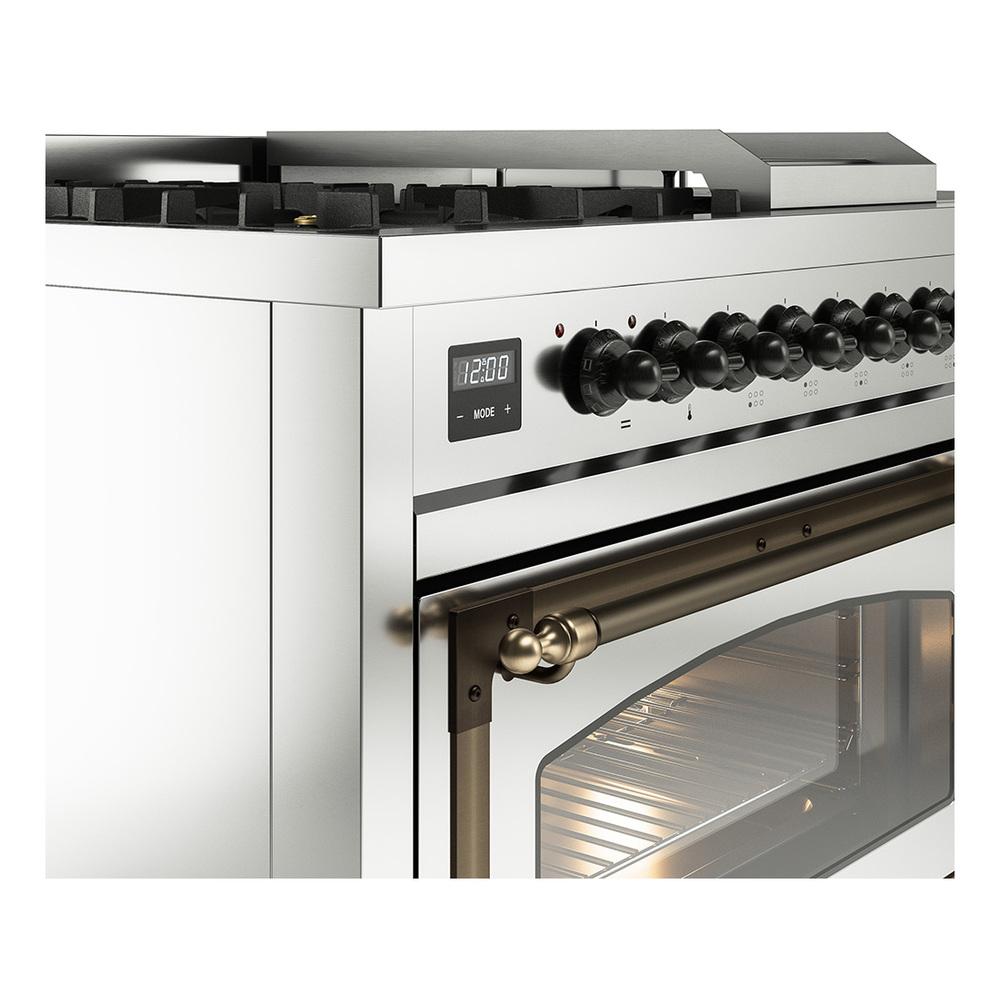 Ilve UN48FSNMPSSB Ilve Un48Fsnmpssb Nostalgie Ii Noblesse 48" Dual Fuel Range (5 Sealed Burners + Griddle + French Top, Natural Gas, Triple Glass Door, Stainless Steel, Burnished)