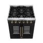Forno FFSGS644430BLK Forno Galiano 30-Inch French Door Gas Range Black And Antique Brass Design, 5 Sealed Burners 68,000 Btu, 4.32 Cu.Ft. Convection Oven