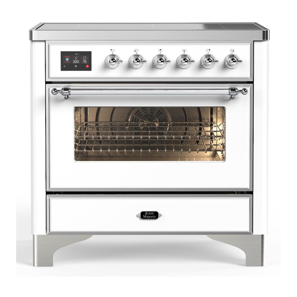 Ilve UMIB36NR3WHC Ilve Umib36Nr3Whc Majestic Iii 36 Inch Induction Range With 6 Elements, 3.5 Cu. Ft. Total Oven Capacity (Triple Glass Door, White, Chrome)