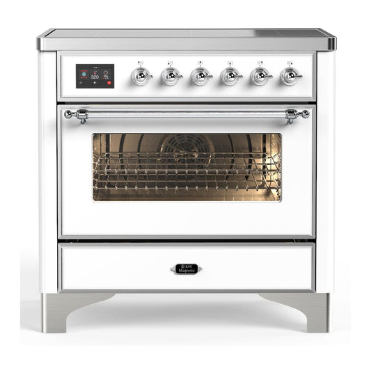 Ilve UMIB36NR3WHC Ilve Umib36Nr3Whc Majestic Iii 36 Inch Induction Range With 6 Elements, 3.5 Cu. Ft. Total Oven Capacity (Triple Glass Door, White, Chrome)