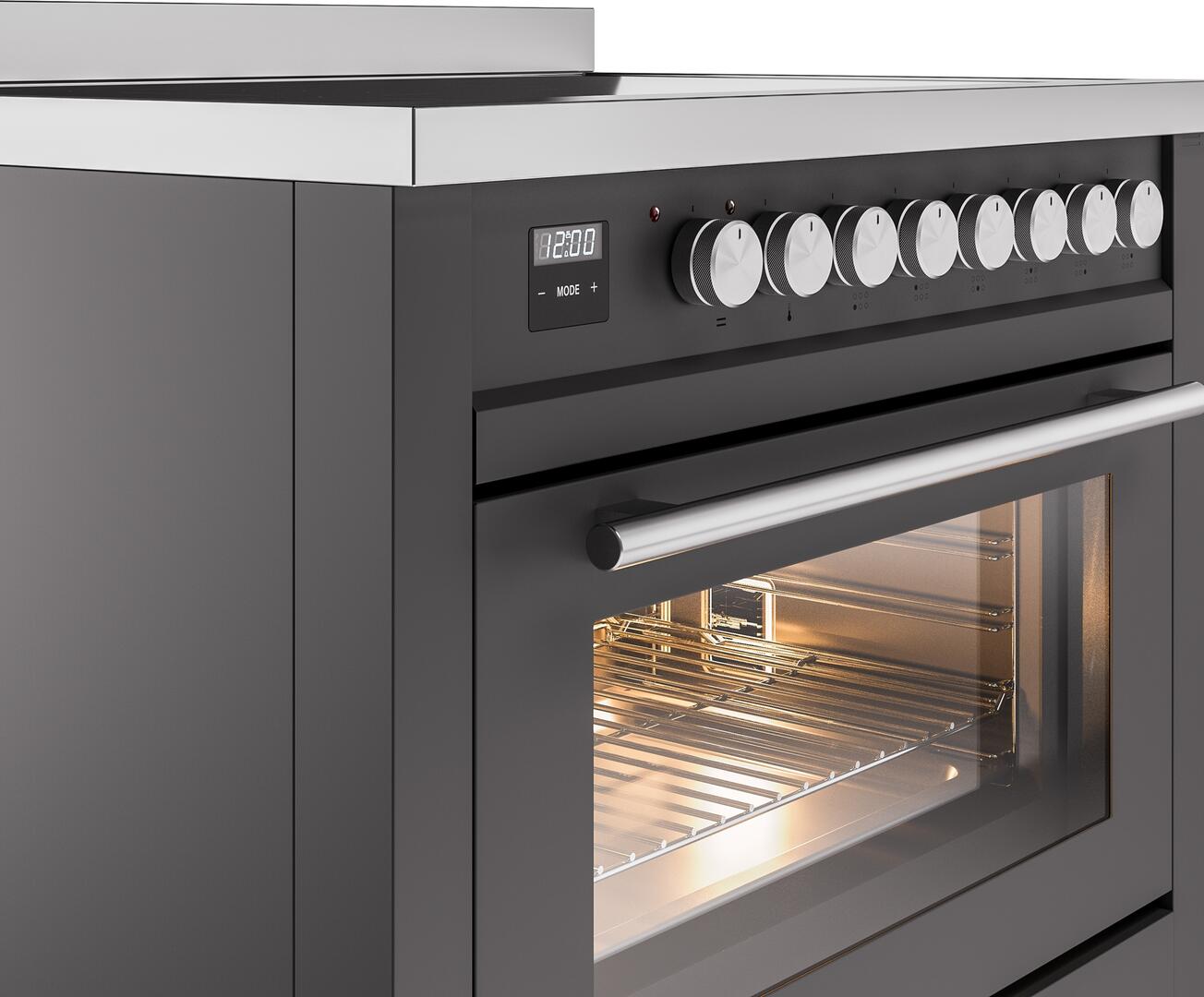 Ilve UPI366WMPMG Professional Plus Ii 36 Inch Electric Freestanding Range In Matte Graphite With Trim