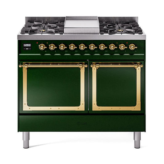 Ilve UND40FQNMPEGGLP Ilve Und40Fqnmpegglp Nostalgie Ii Noblesse 40" Dual Fuel Range (Liquid Propane, Solid Door, Emerald Green, Brass)