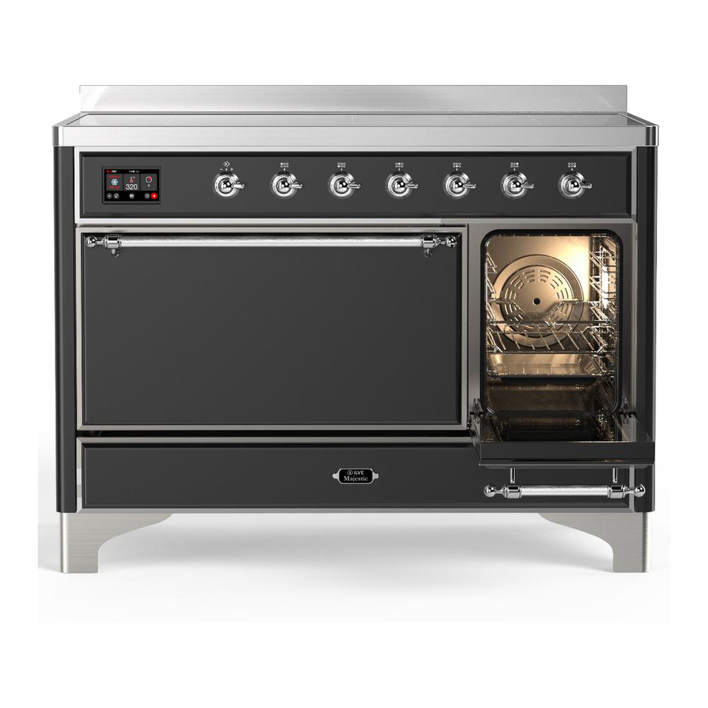 Ilve UMIB48QNR3MGC Ilve Umib48Qnr3Mgc Majestic Iii 48 Inch Induction Range With 6 Elements, 5.02 Cu. Ft. Total Oven Capacity (Solid Door, Graphite Matte, Chrome)
