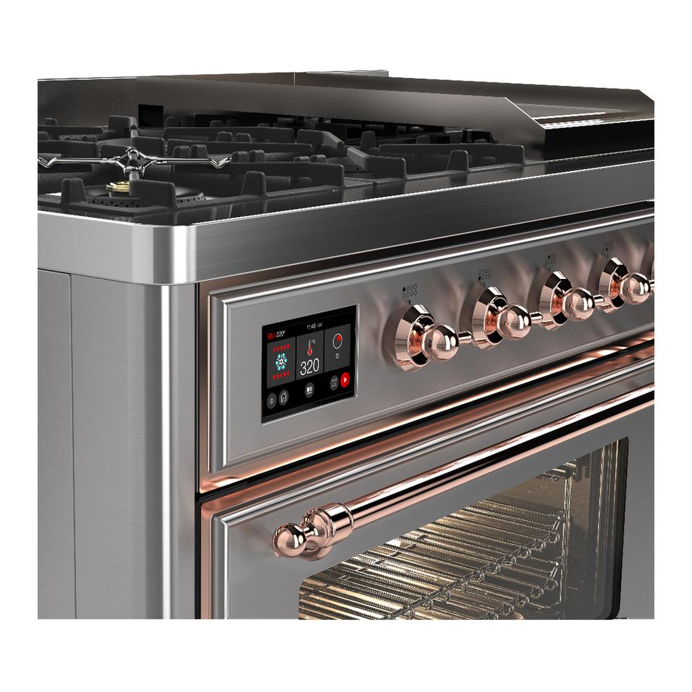 Ilve UM48FNR3SSP Ilve Um48Fnr3Ssp Majestic Iii 48 Inch Dual Fuel Range With 8 Burners And Griddle, Dual Function Burner Up To 25,000 Btu (Natural Gas, Triple Glass Door, Stainless Steel, Copper)