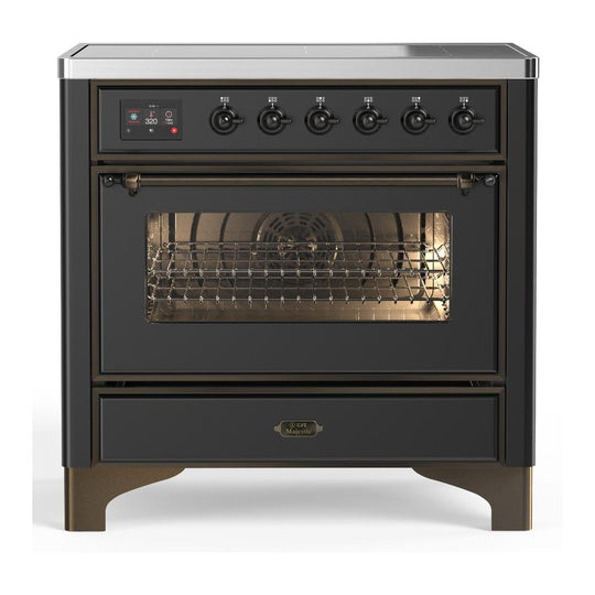 Ilve UMIB36NR3MGB Ilve Umib36Nr3Mgb Majestic Iii 36 Inch Induction Range With 6 Elements, 3.5 Cu. Ft. Total Oven Capacity (Triple Glass Door, Graphite Matte, Burnished)