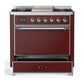 Ilve UM36FQNR3BUCLP Ilve Um36Fqnr3Buclp Majestic Iii 36 Inch Dual Fuel Range With 6 Black Brass Burners And Griddle, Dual Function Burner Up To 25,000 Btu (Solid Door, Burgundy, Chrome, Liquid Propane)