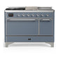 Ilve UM48FSQNR3BGCLP Ilve Um48Fsqnr3Bgclp Majestic Iii 48 Inch Dual Fuel Range With 5 Black Brass Burners, Griddle And French Top, Dual Function Burner Up To 25,000 Btu (Liquid Propane, Solid Door, Blue Grey, Chrome)