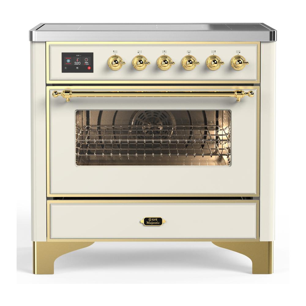 Ilve UMIB36NR3AWG Ilve Umib36Nr3Awg Majestic Iii 36 Inch Induction Range With 6 Elements, 3.5 Cu. Ft. Total Oven Capacity (Triple Glass Door, Antique White, Brass)