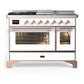Ilve UM48FSNR3WHP Ilve Um48Fsnr3Whp Majestic Iii 48 Inch Dual Fuel Range With 5 Black Brass Burners, Griddle And French Top, Dual Function Burner Up To 25,000 Btu (Natural Gas, Triple Glass Door, White, Copper)