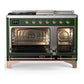 Ilve UM48FSNR3EGP Ilve Um48Fsnr3Egp Majestic Iii 48 Inch Dual Fuel Range With 5 Black Brass Burners, Griddle And French Top, Dual Function Burner Up To 25,000 Btu (Natural Gas, Triple Glass Door, Emerald Green, Copper)