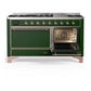 Ilve UM60FQNR3EGP Ilve Um60Fqnr3Egp Majestic Iii 60 Inch Dual Fuel Range With 9 Burners And Griddle, Dual Function Burner Up To 25,000 Btu (Natural Gas, Solid Door, Emerald Green, Copper)