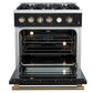 Forno FFSGS627730BLK Marco 30-Inch Gas Range Black & Antique Brass Design, 4 Burners 37,000 Btu, 4.32 Cu.Ft. Convection Oven