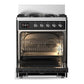Ilve UM30NR3BKC Ilve Um30Nr3Bkc Majestic Iii 30 Inch Dual Fuel Range With 5 Black Brass Burners, Dual Function Burner Up To 25,000 Btu (Natural Gas, Triple Glass Door, Glossy Black, Chrome)