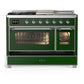 Ilve UM48FSNR3EGCLP Ilve Um48Fsnr3Egclp Majestic Iii 48 Inch Dual Fuel Range With 5 Black Brass Burners, Griddle And French Top, Dual Function Burner Up To 25,000 Btu (Liquid Propane, Triple Glass Door, Emerald Green, Chrome)