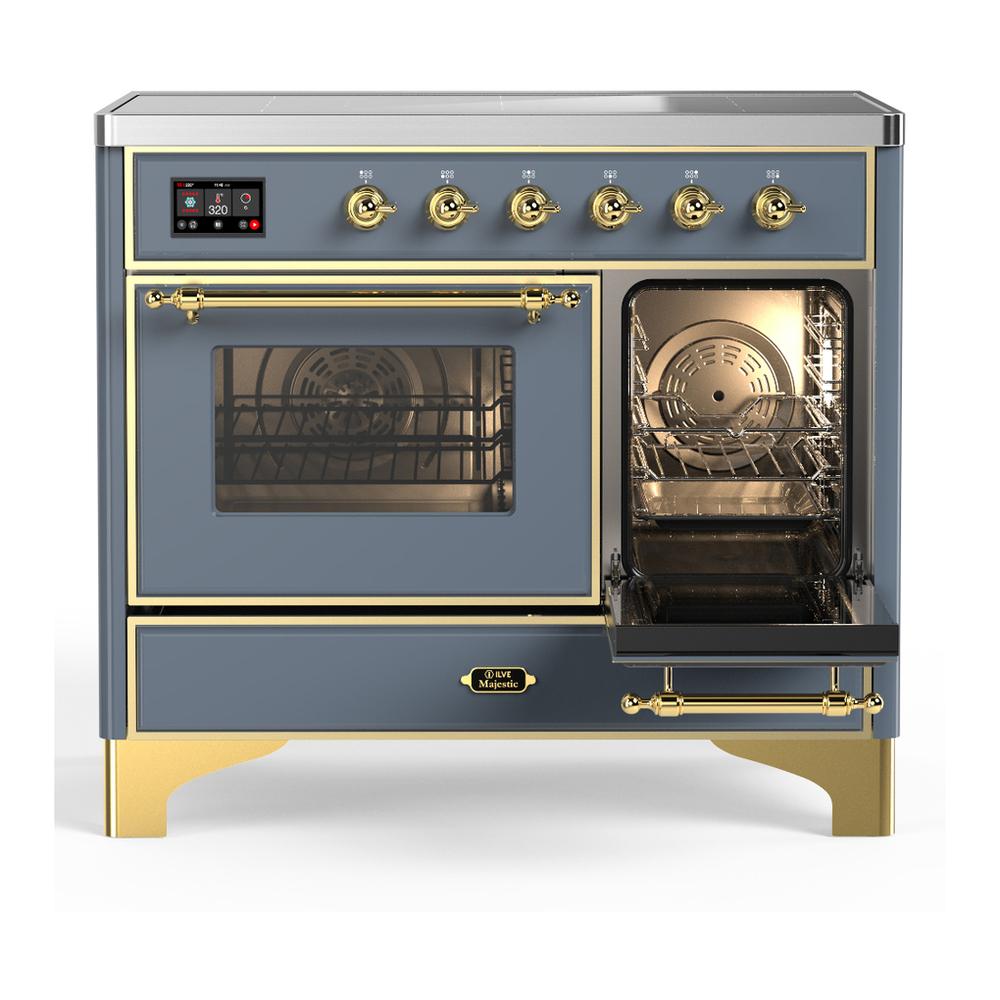 Ilve UMDIB40NR3BGG Ilve Umdib40Nr3Bgg Majestic Iii 40 Inch Induction Range With 6 Elements, 3.82 Cu. Ft. Total Oven Capacity (Triple Glass Door, Blue Grey, Brass)