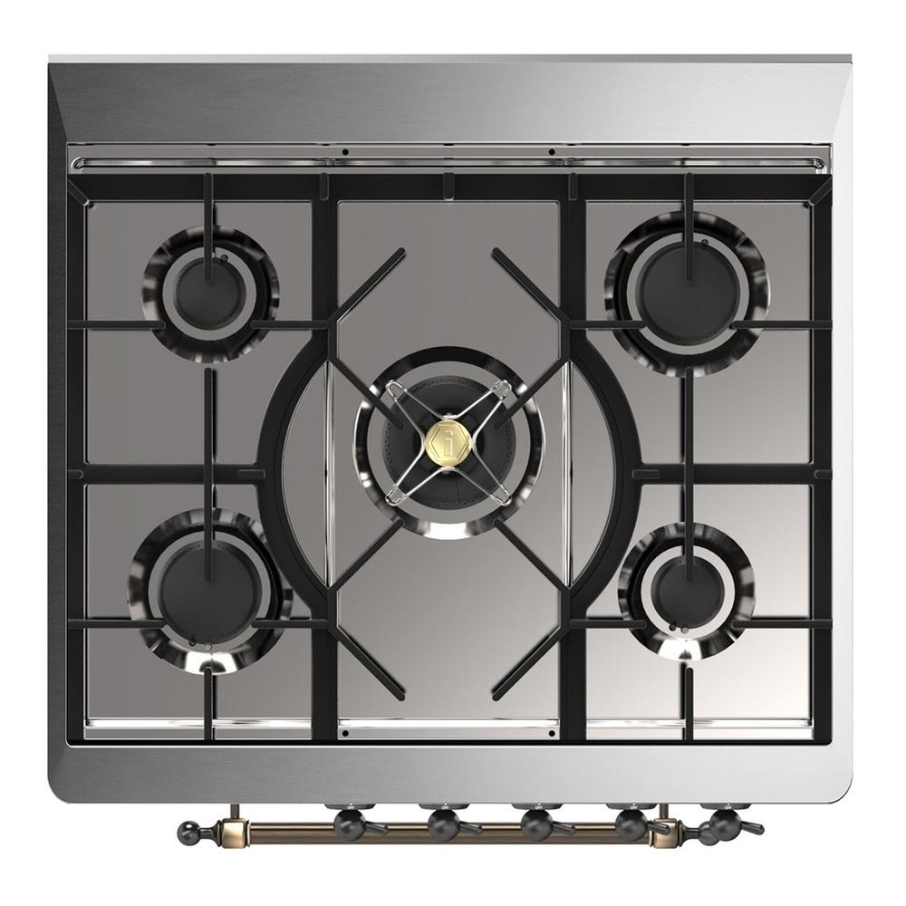Ilve UM30NR3MBBLP Ilve Um30Nr3Mbblp Majestic Iii 30 Inch Dual Fuel Range With 5 Black Brass Burners, Dual Function Burner Up To 25,000 Btu (Liquid Propane, Triple Glass Door, Midnight Blue, Burnished)