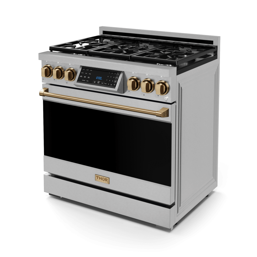 Thor Kitchen RSG36BRZ 36 Inch Professional Gas Range With Tilt Panel Touch Control In Stainless Steel/Bronze Gordon Ramsay Series - Rsg36-Brz