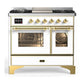 Ilve UMD40FNR3WHG Ilve Umd40Fnr3Whg Majestic Iii 40 Inch Dual Fuel Range With 6 Burners And Griddle, Dual Function Burner Up To 25,000 Btu (Natural Gas, Triple Glass Door, White, Brass)