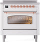 Ilve UPI366NMPWHP Nostalgie Ii 36 Inch Electric Freestanding Range In White With Copper Trim