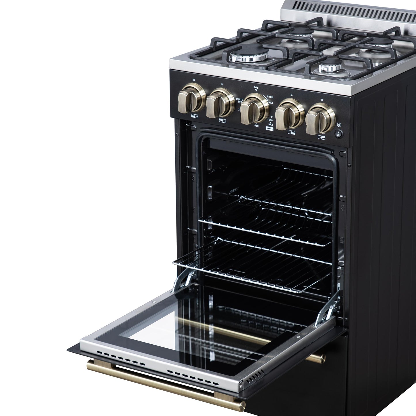 Forno FFSGS626520BLK Forno Lamazze 20 Inch Freestanding Gas Range In Black, Compact Design