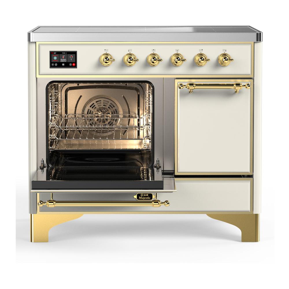 Ilve UMDIB40QNR3AWG Ilve Umdib40Qnr3Awg Majestic Iii 40 Inch Induction Range With 6 Elements, 3.82 Cu. Ft. Total Oven Capacity (Solid Door, Antique White, Brass)