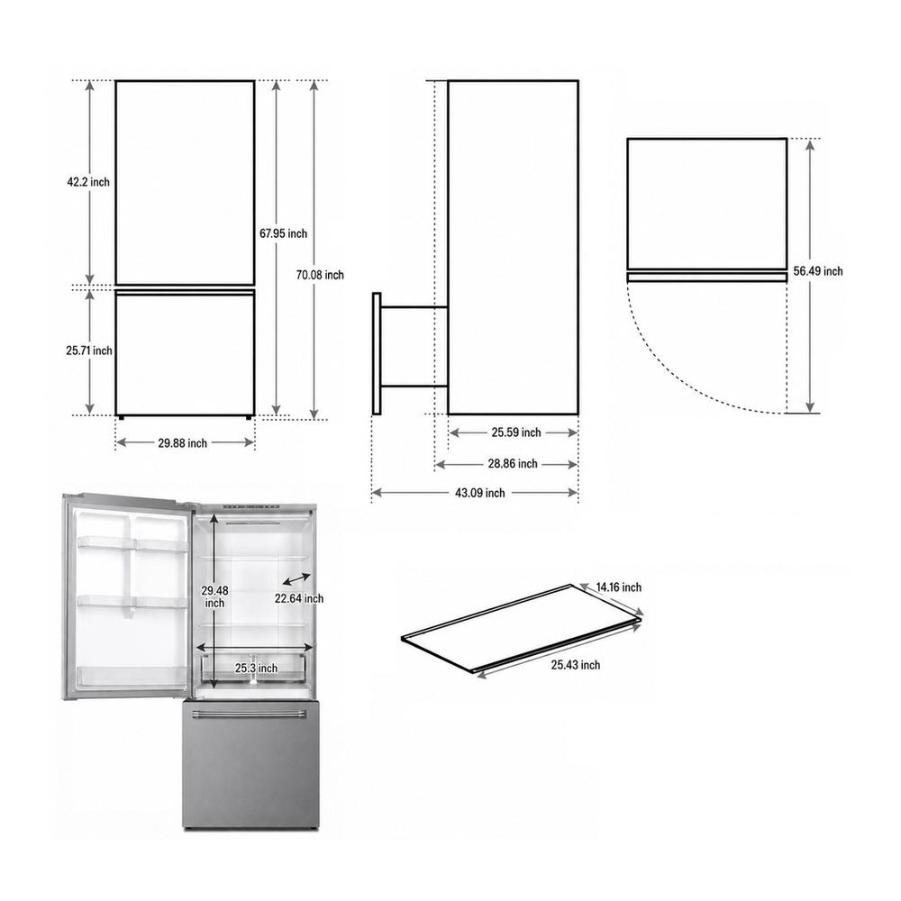 Verona VEFBF3017RISL Verona Vefbf3017Risl 30 Inch Freestanding Bottom Freezer Refrigerator With 17.6 Cu. Ft. Total Capacity, Automatic Ice Maker, Recessed Handle