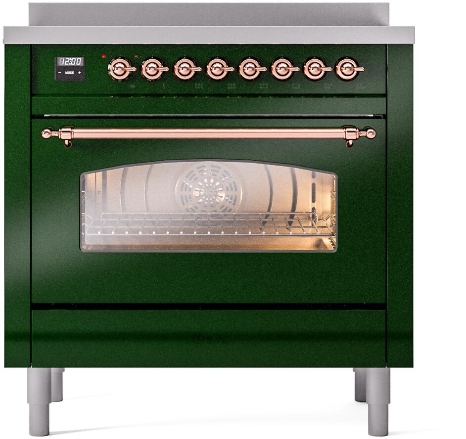 Ilve UPI366NMPEGP Nostalgie Ii 36 Inch Electric Freestanding Range In Emerald Green With Copper Trim