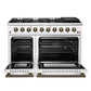Forno FFSGS624448WHT Forno Galiano 48-Inch Gas Range White & Antique Brass Design, 8 Burners, 107,000 Btu, Griddle, 6.58 Cu.Ft. Double Ovens