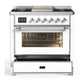 Ilve UM36FNR3WHC Ilve Um36Fnr3Whc Majestic Iii 36 Inch Dual Fuel Range With 6 Black Brass Burners And Griddle, Dual Function Burner Up To 25,000 Btu (Triple Glass Door, White, Chrome, Natural Gas)
