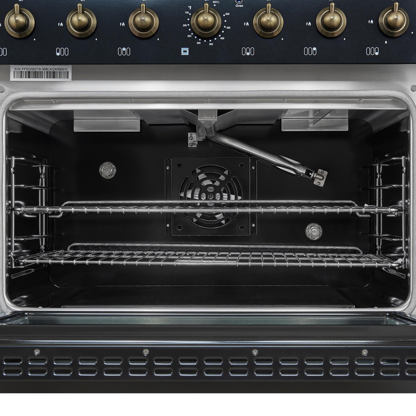Forno FFSGS621936BLK Forno Antico 36-Inch Freestanding Gas Range, Black, Antique Brass Design, 6 Burners, Convection Oven, Energy Efficient