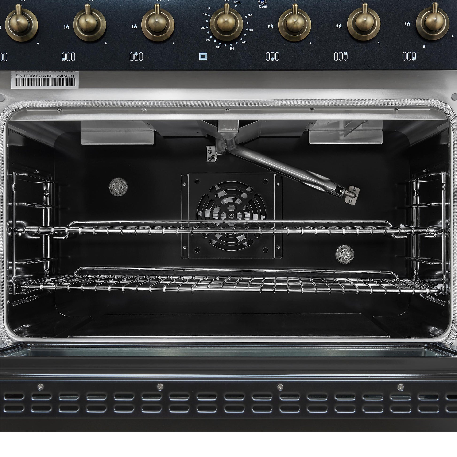 Forno FFSGS621936BLK Forno Antico 36-Inch Freestanding Gas Range, Black, Antique Brass Design, 6 Burners, Convection Oven, Energy Efficient