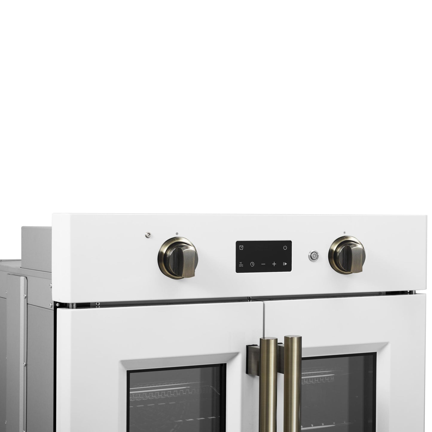 Forno FBOEL133330WHT Forno Asti 30-Inch French Door Electric Wall Oven In White & Antique Brass, 3.68 Cu. Ft. True Convection, 3,600W, Air Fry, Sous Vide, Self-Clean