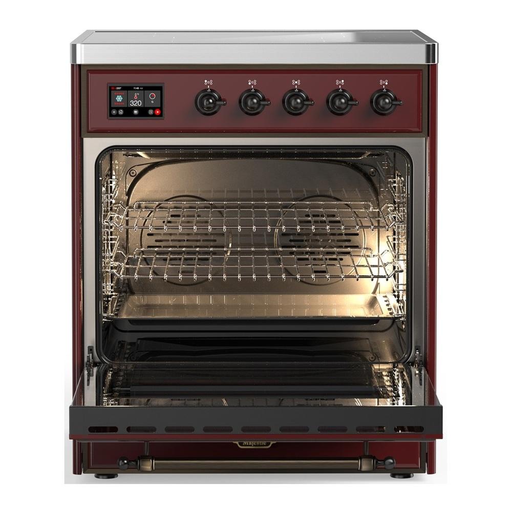 Ilve UMIB30NR3BUB Ilve Umib30Nr3Bub Majestic Iii 30 Inch Induction Range With 4 Elements, 4 Cu. Ft. Oven Capacity (Triple Glass Door, Burgundy, Burnished)