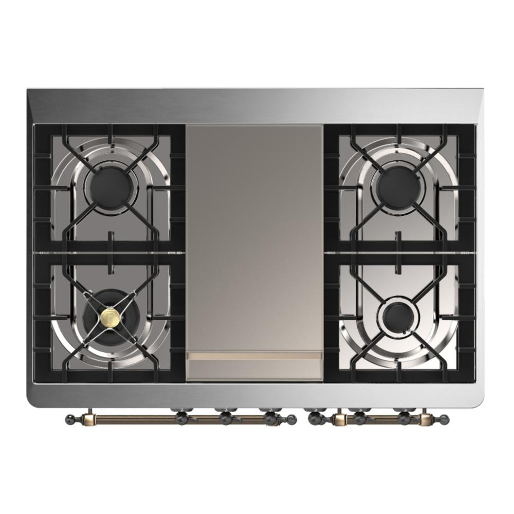 Ilve UMD40FQNR3WHB Ilve Umd40Fqnr3Whb Majestic Iii 40 Inch Dual Fuel Range With 6 Burners And Griddle, Dual Function Burner Up To 25,000 Btu (Natural Gas, Solid Door, White, Burnished)