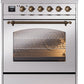Ilve UPI304NMPSSB Nostalgie Ii 30 Inch Electric Freestanding Range In Stainless Steel With Bronze Trim