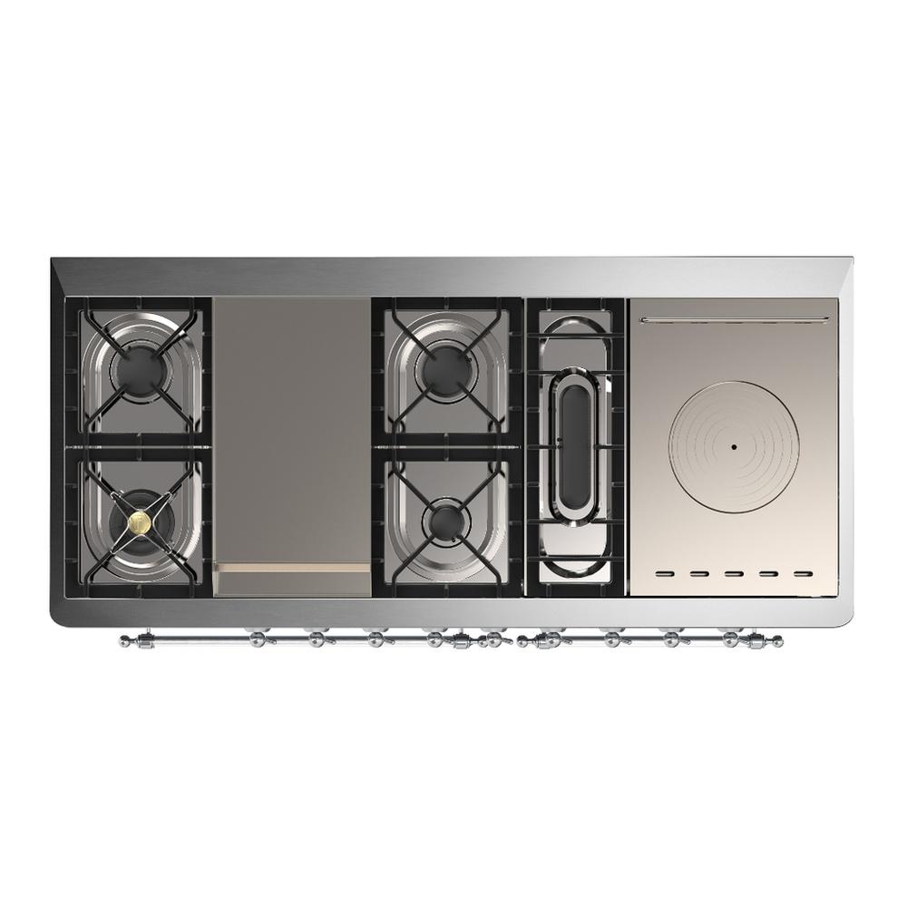 Ilve UM60FSQNR3MBC Ilve Um60Fsqnr3Mbc Majestic Iii 60 Inch Dual Fuel Range With 7 Burners, Griddle And French Top, Dual Function Burner With Up To 25,000 Btu (Natural Gas, Solid Door, Midnight Blue, Chrome)