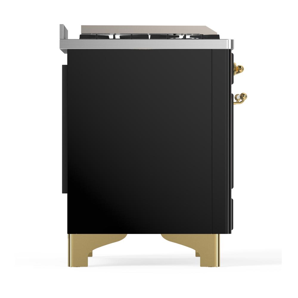 Ilve UM48FQNR3BKG Ilve Um48Fqnr3Bkg Majestic Iii 48 Inch Dual Fuel Range With 8 Burners And Griddle, Dual Function Burner Up To 25,000 Btu (Natural Gas, Solid Door, Glossy Black, Brass)