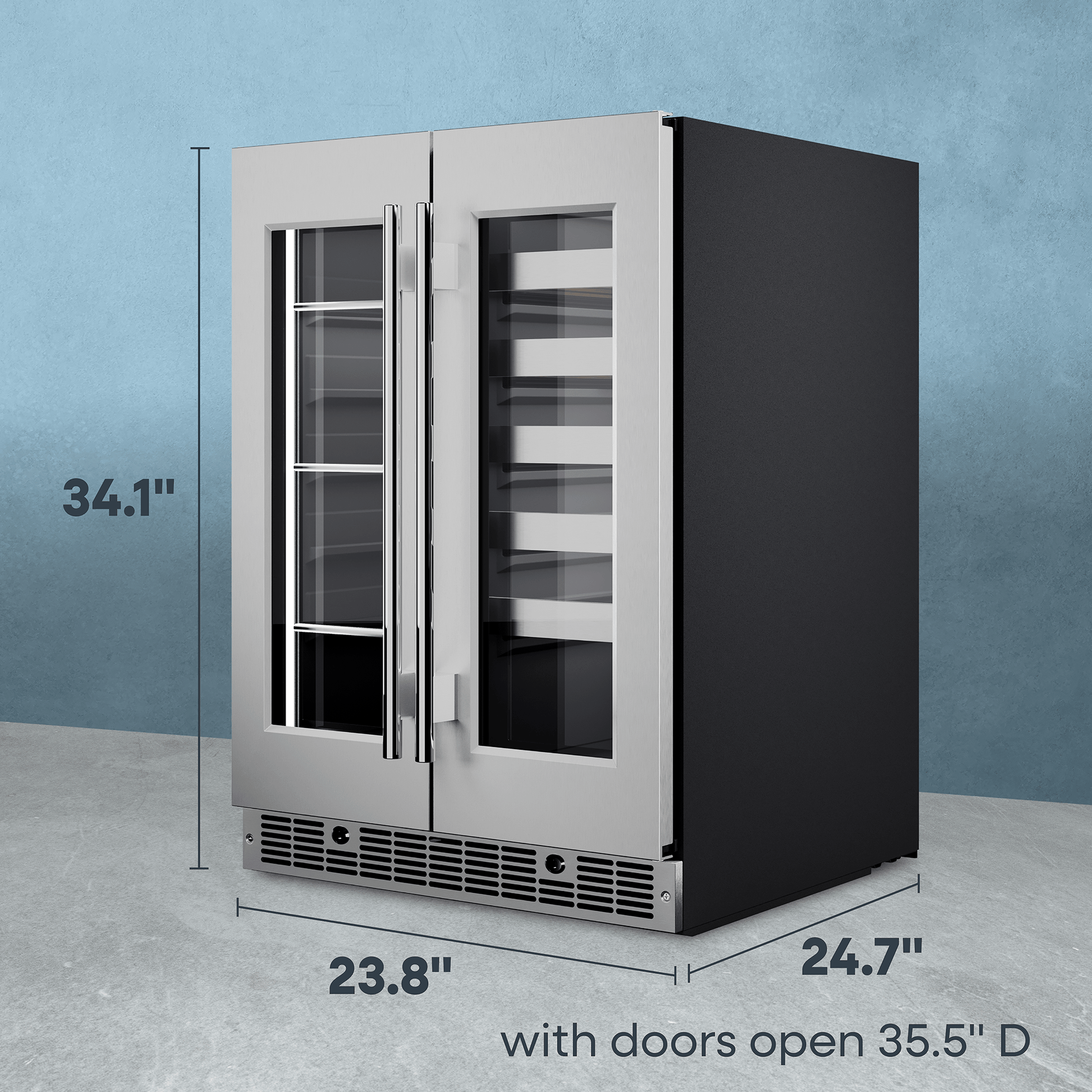 Element Appliance EFB24DES Cellara By Element 24 In., 27 Bottle And 45 Can Dual Zone French Door Wine And Beverage Cooler - Efb24Des