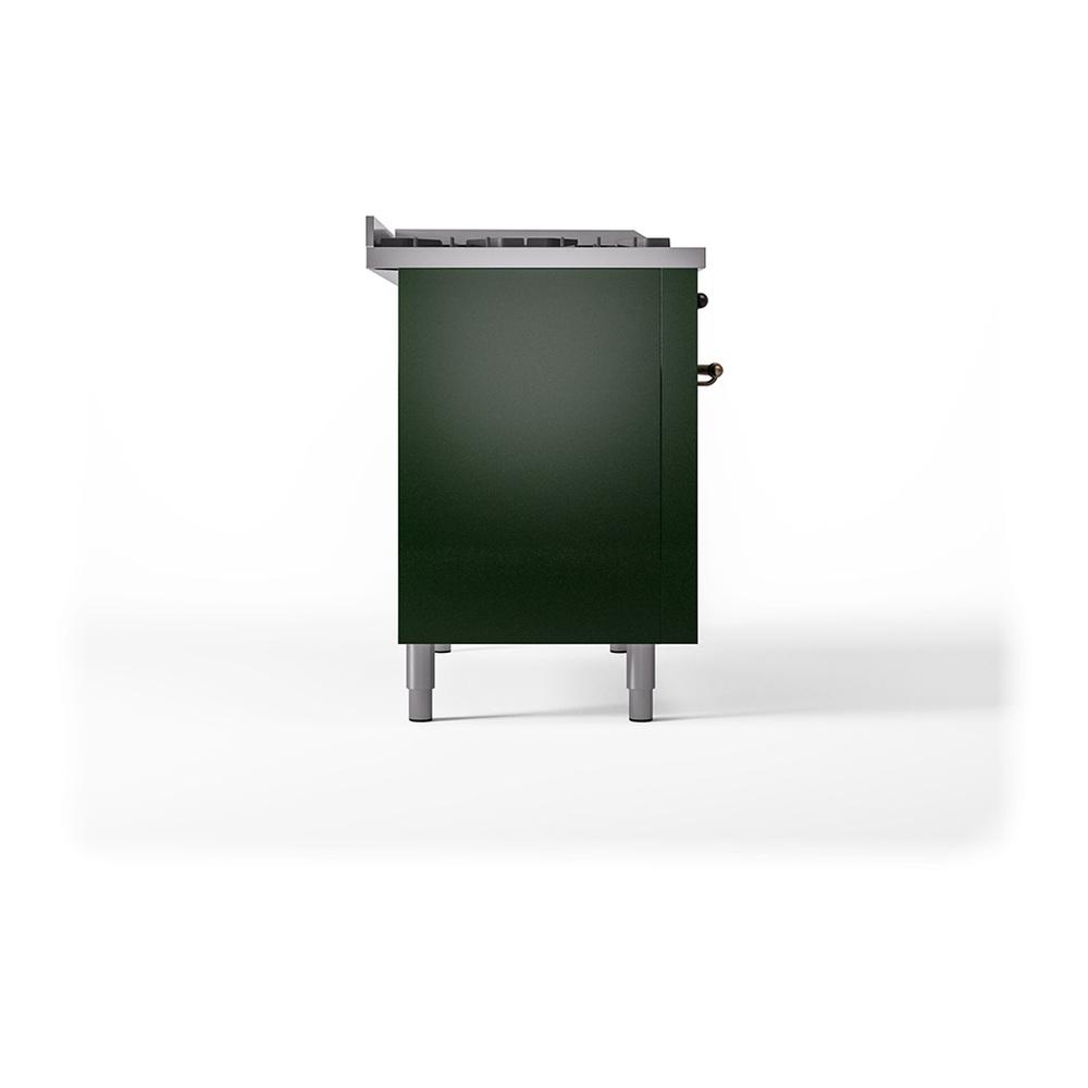 Ilve UN48FSQNMPEGBLP Ilve Un48Fsqnmpegblp Nostalgie Ii Noblesse 48" Dual Fuel Range (5 Sealed Burners + Griddle + French Top, Liquid Propane, Solid Door, Emerald Green, Burnished)