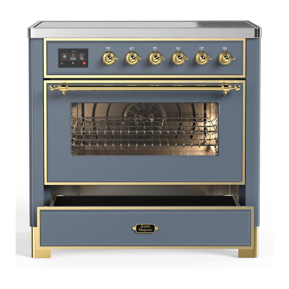Ilve UMIB36NR3BGG Ilve Umib36Nr3Bgg Majestic Iii 36 Inch Induction Range With 6 Elements, 3.5 Cu. Ft. Total Oven Capacity (Triple Glass Door, Blue Grey, Brass)