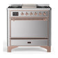 Ilve UM36FQNR3SSP Ilve Um36Fqnr3Ssp Majestic Iii 36 Inch Dual Fuel Range With 6 Black Brass Burners And Griddle, Dual Function Burner Up To 25,000 Btu (Solid Door, Stainless Steel, Copper, Natural Gas)