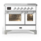 Ilve UMDIB40NR3WHC Ilve Umdib40Nr3Whc Majestic Iii 40 Inch Induction Range With 6 Elements, 3.82 Cu. Ft. Total Oven Capacity (Triple Glass Door, White, Chrome)