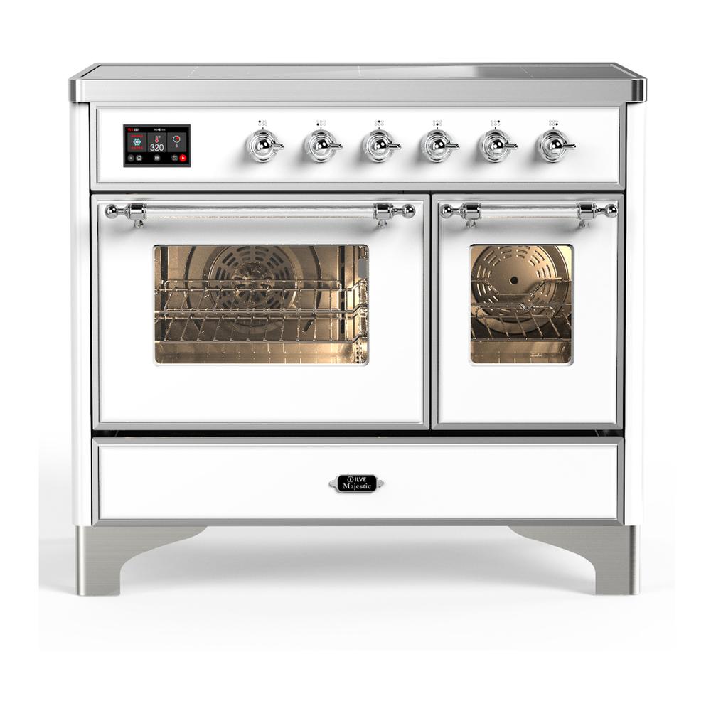 Ilve UMDIB40NR3WHC Ilve Umdib40Nr3Whc Majestic Iii 40 Inch Induction Range With 6 Elements, 3.82 Cu. Ft. Total Oven Capacity (Triple Glass Door, White, Chrome)