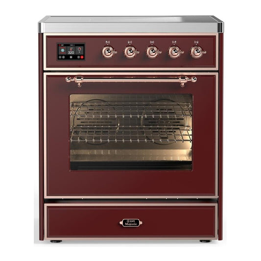 Ilve UMIB30NR3BUP Ilve Umib30Nr3Bup Majestic Iii 30 Inch Induction Range With 4 Elements, 4 Cu. Ft. Oven Capacity (Triple Glass Door, Burgundy, Copper)