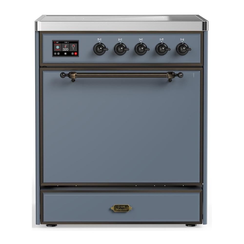 Ilve UMIB30QNR3BGB Ilve Umib30Qnr3Bgb Majestic Iii 30 Inch Induction Range With 4 Elements, 4 Cu. Ft. Oven Capacity (Solid Door, Blue Grey, Burnished)