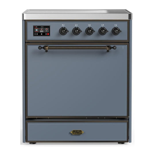 Ilve UMIB30QNR3BGB Ilve Umib30Qnr3Bgb Majestic Iii 30 Inch Induction Range With 4 Elements, 4 Cu. Ft. Oven Capacity (Solid Door, Blue Grey, Burnished)